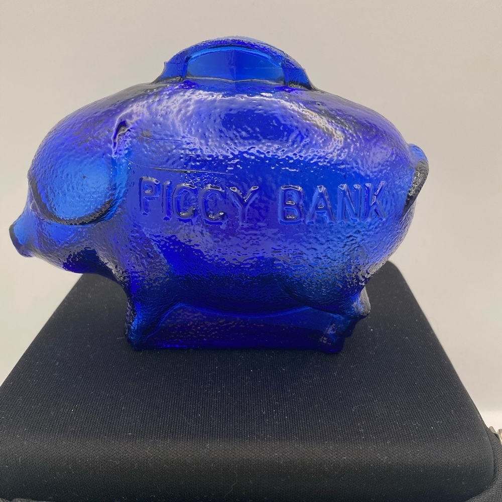 Piggy bank vintage cobalt blue